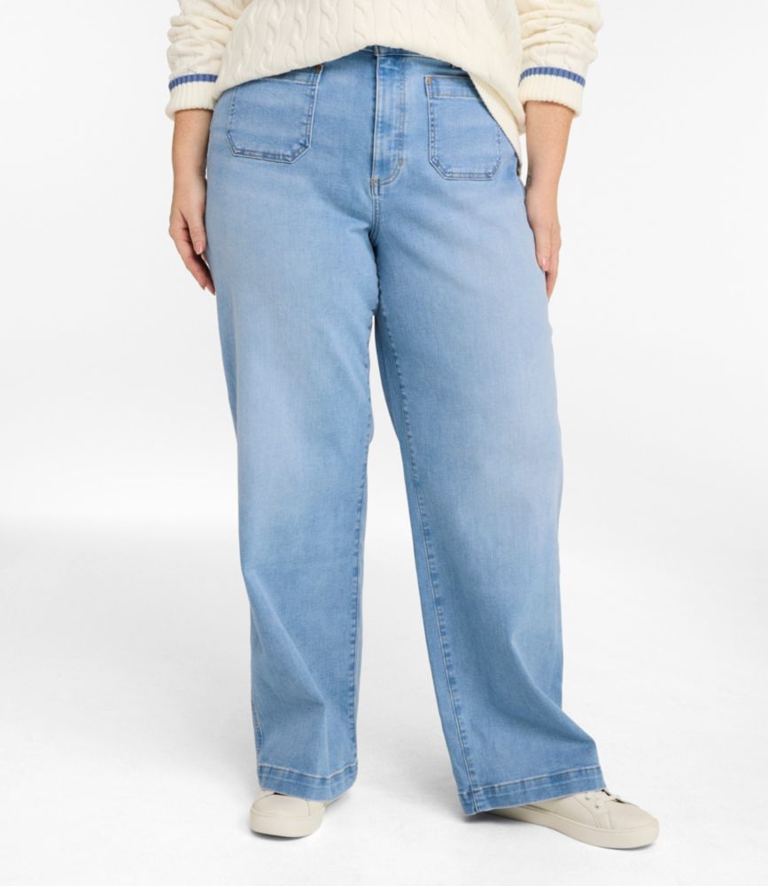 Women's L.L.Bean Go-Anywhere Jeans, Mid-Rise Patch Pocket Wide Straight-Leg