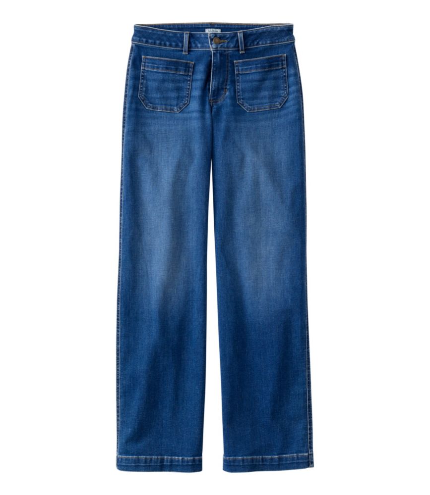 Women's L.L.Bean Go-Anywhere Jeans, Mid-Rise Patch Pocket Wide Straight-Leg, Deep Mariner Wash, small image number 1