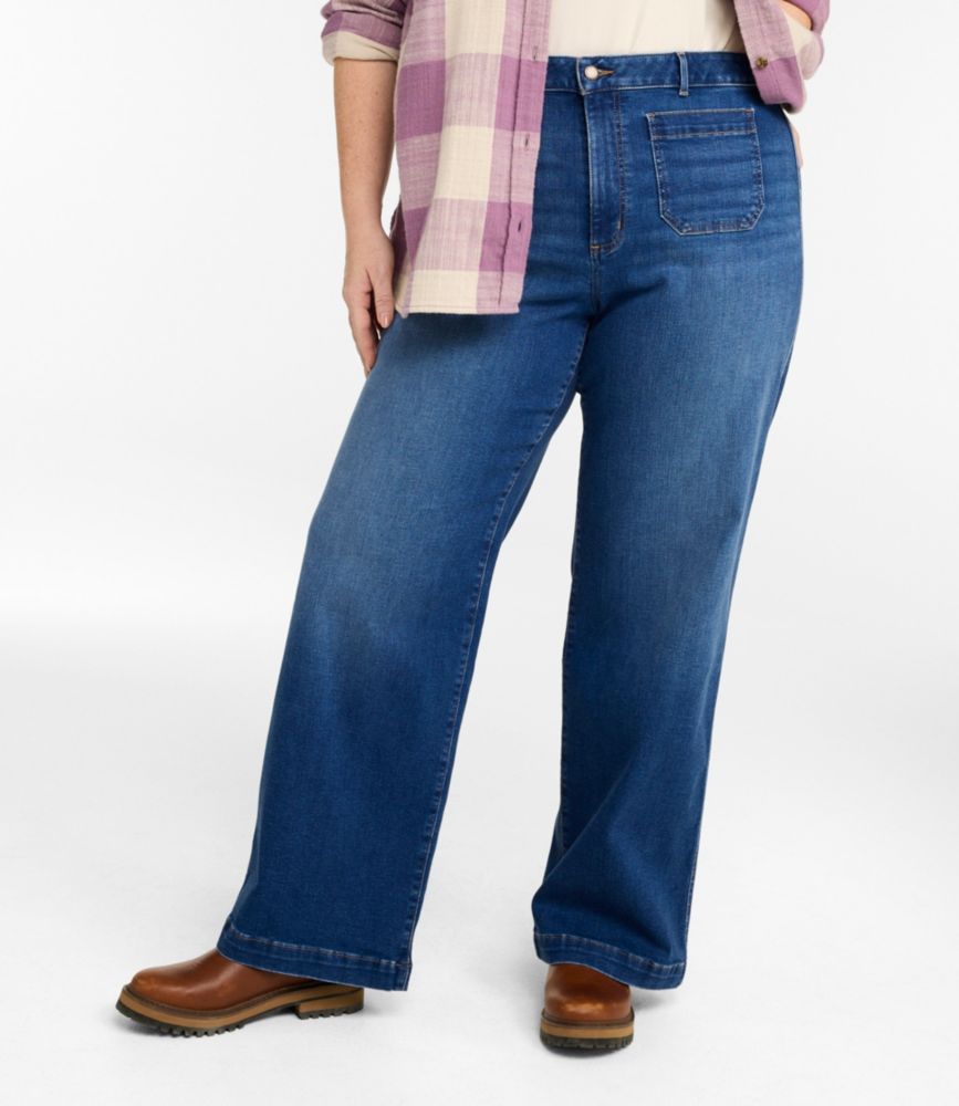 Women's L.L.Bean Go-Anywhere Jeans, Mid-Rise Patch Pocket Wide Straight-Leg