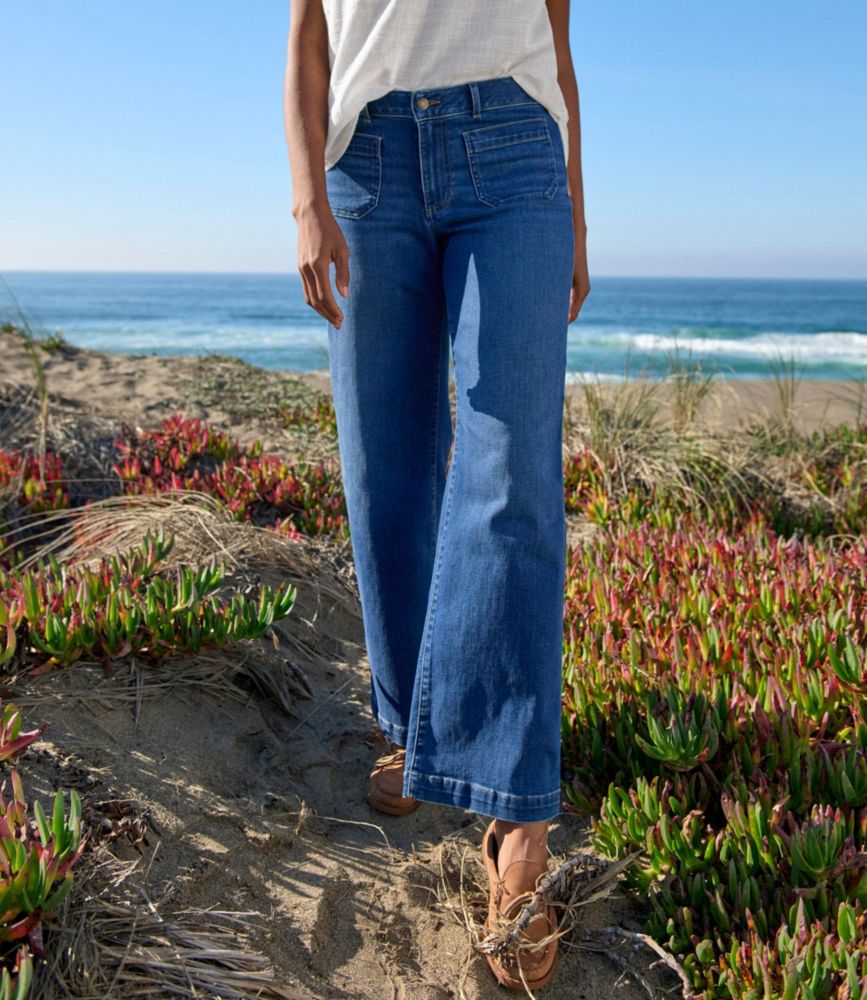 Women's L.L.Bean Go-Anywhere Jeans, Mid-Rise Patch Pocket Wide Straight-Leg