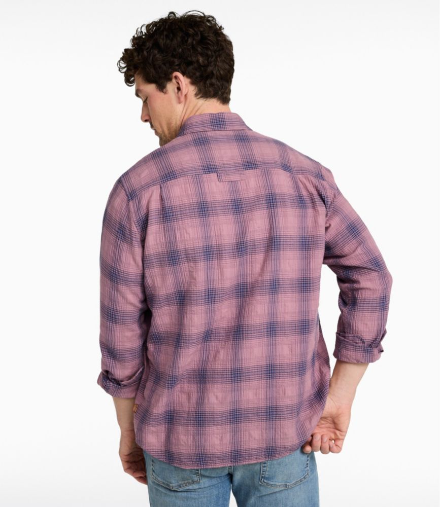 Men's Sunwashed Textured Shirt, Slightly Fitted, Plaid, Dark Bronze, small image number 3