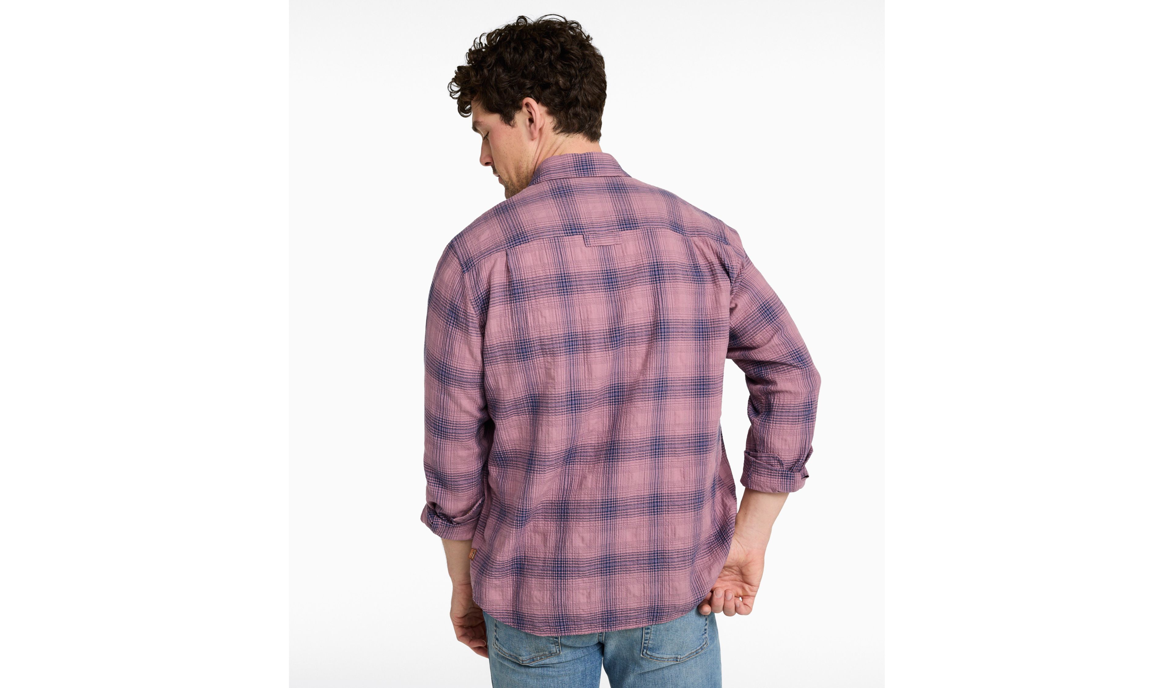 Men's Sunwashed Textured Shirt, Slightly Fitted, Plaid