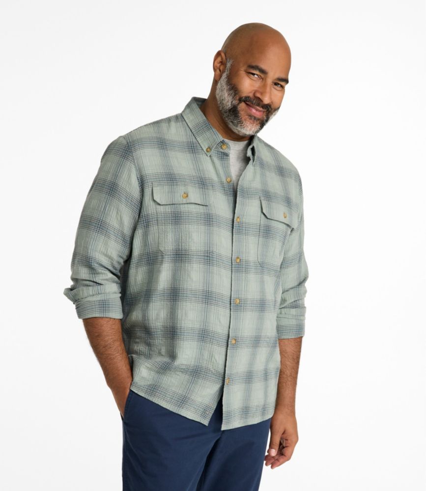 Men's Sunwashed Textured Shirt, Slightly Fitted, Plaid, Dark Bronze, small image number 4