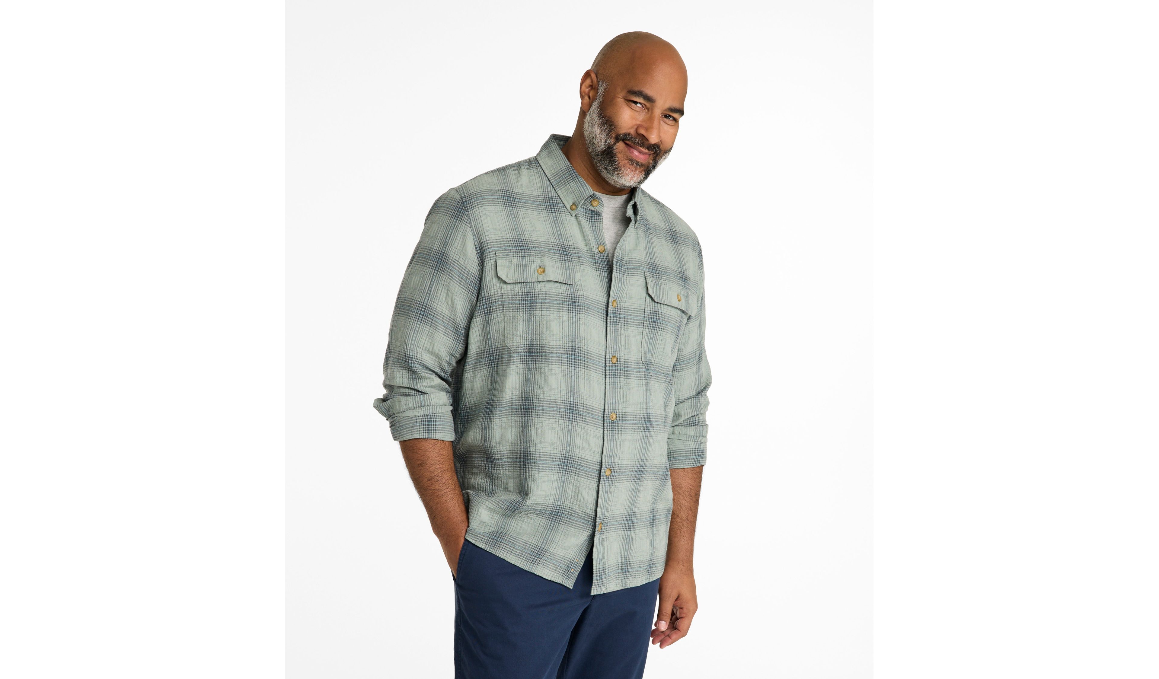 Men's Sunwashed Textured Shirt, Slightly Fitted, Plaid