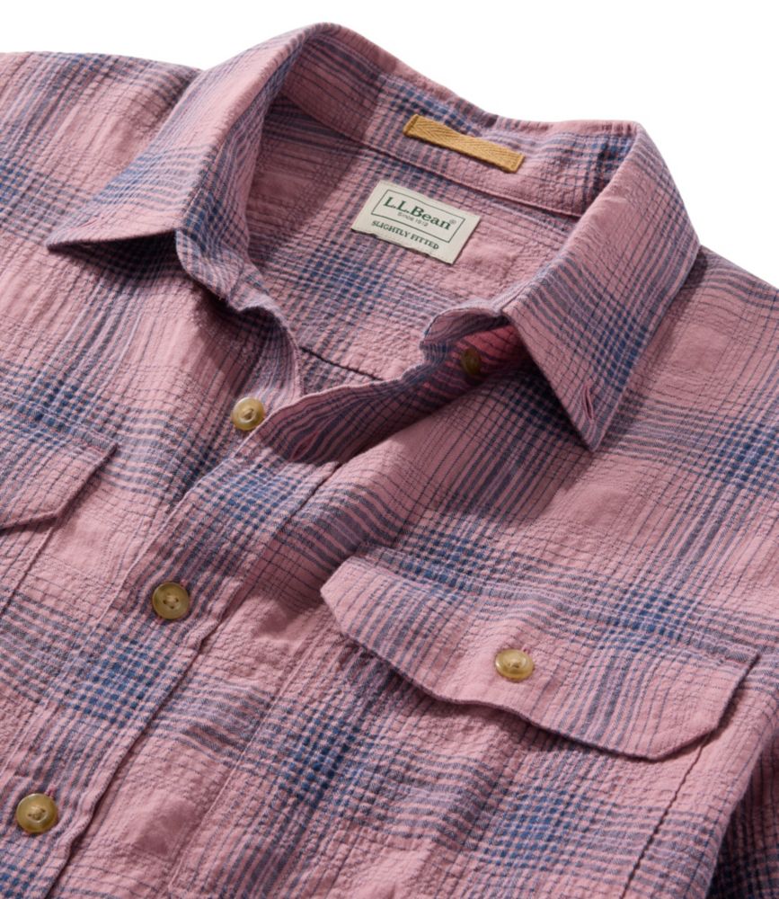 Men's Sunwashed Textured Shirt, Slightly Fitted, Plaid, Dark Bronze, small image number 6