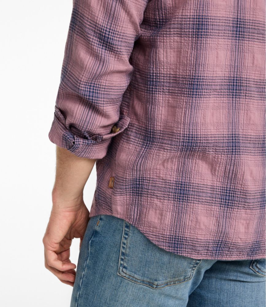 Men's Sunwashed Textured Shirt, Slightly Fitted, Plaid, Dark Bronze, small image number 8