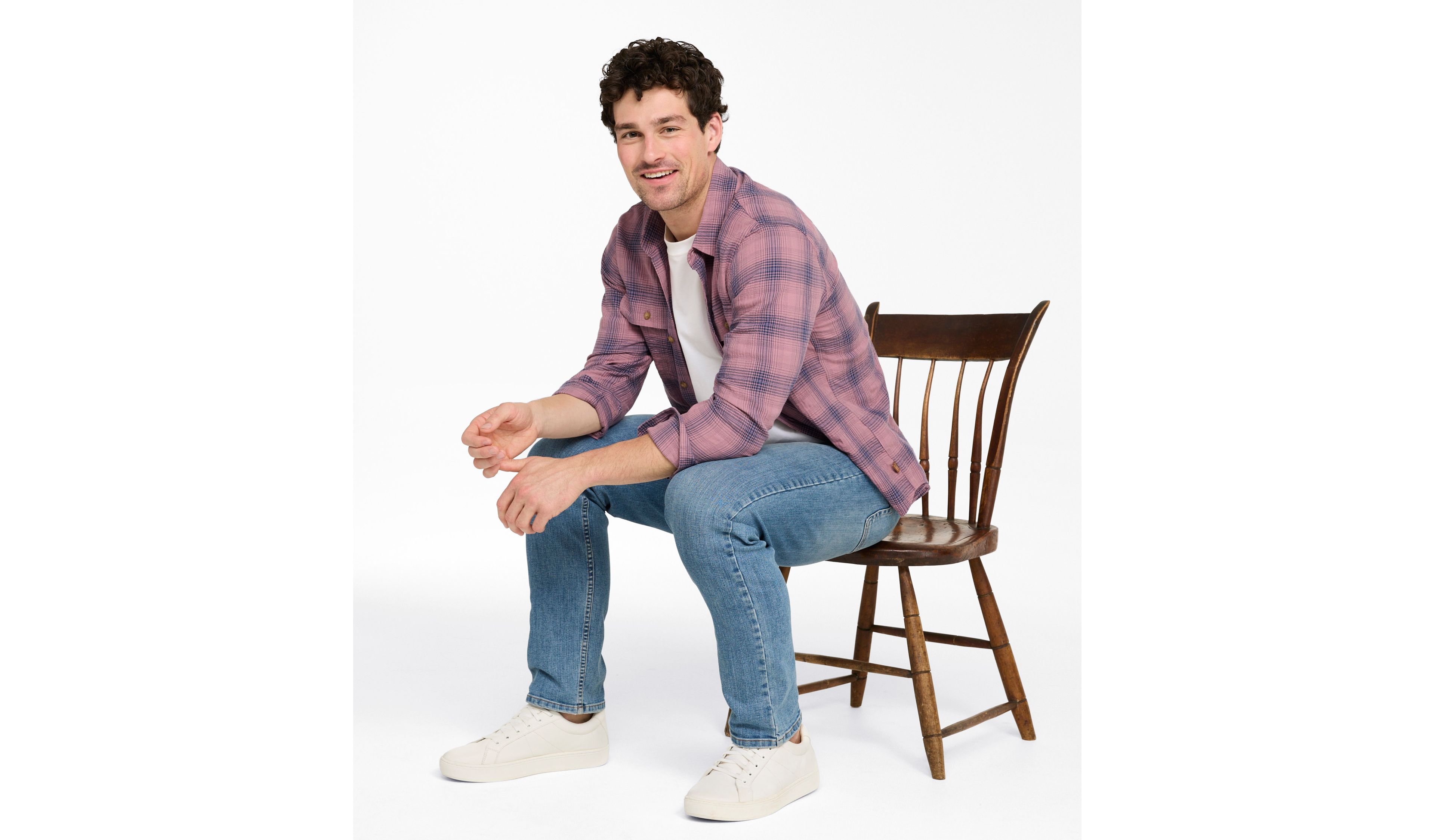 Men's Sunwashed Textured Shirt, Slightly Fitted, Plaid