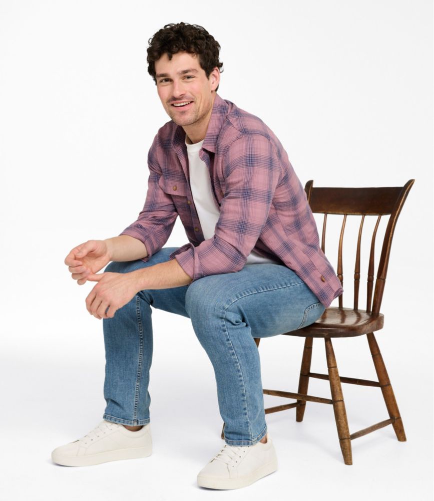 Men's Sunwashed Textured Shirt, Slightly Fitted, Plaid, Dark Bronze, small image number 9