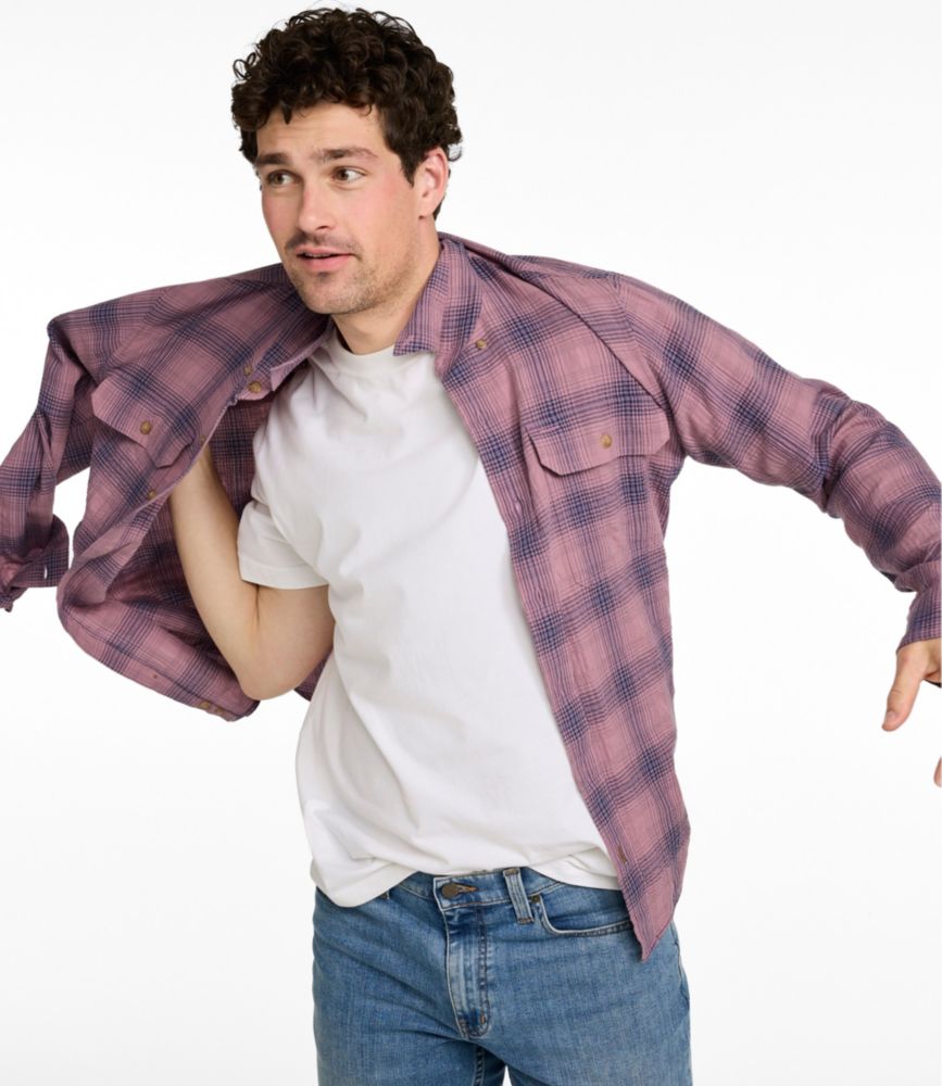 Men's Sunwashed Textured Shirt, Slightly Fitted, Plaid, Dark Bronze, small image number 11