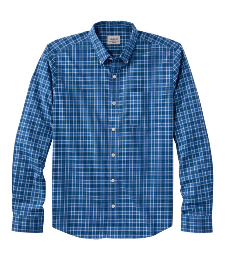 Men's Wrinkle-Free Kennebunk Sport Shirt, Long-Sleeve, Slim Fit, Check, Bering Blue, small image number 1