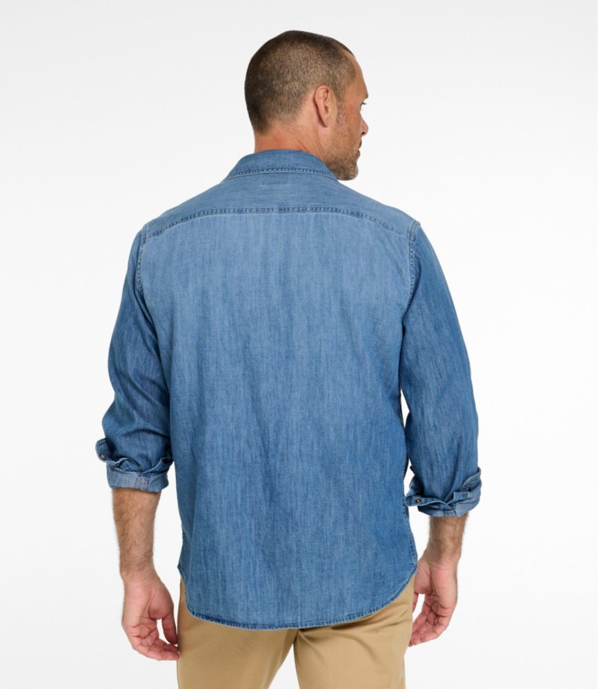Men's Sunwashed Denim Shirt, Slightly Fitted Untucked Fit, Medium Wash, small image number 3