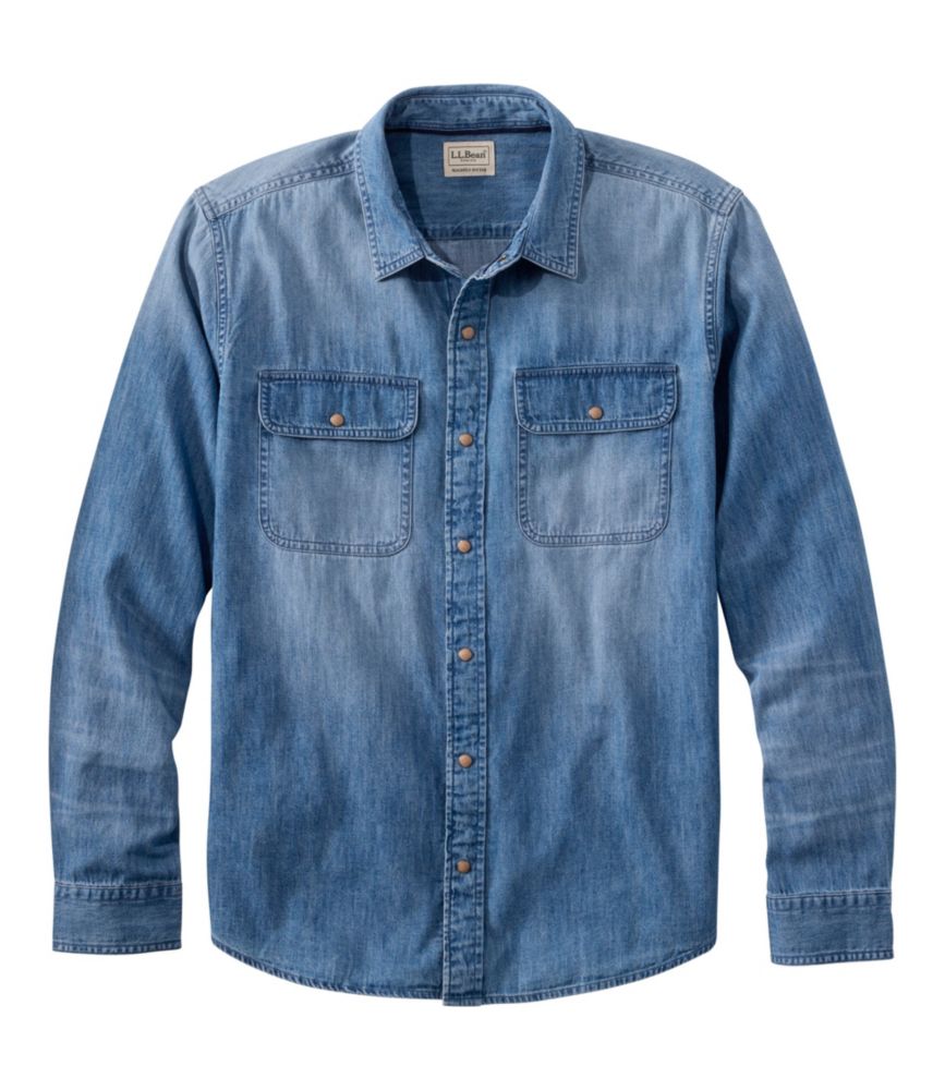Men's Sunwashed Denim Shirt, Slightly Fitted Untucked Fit