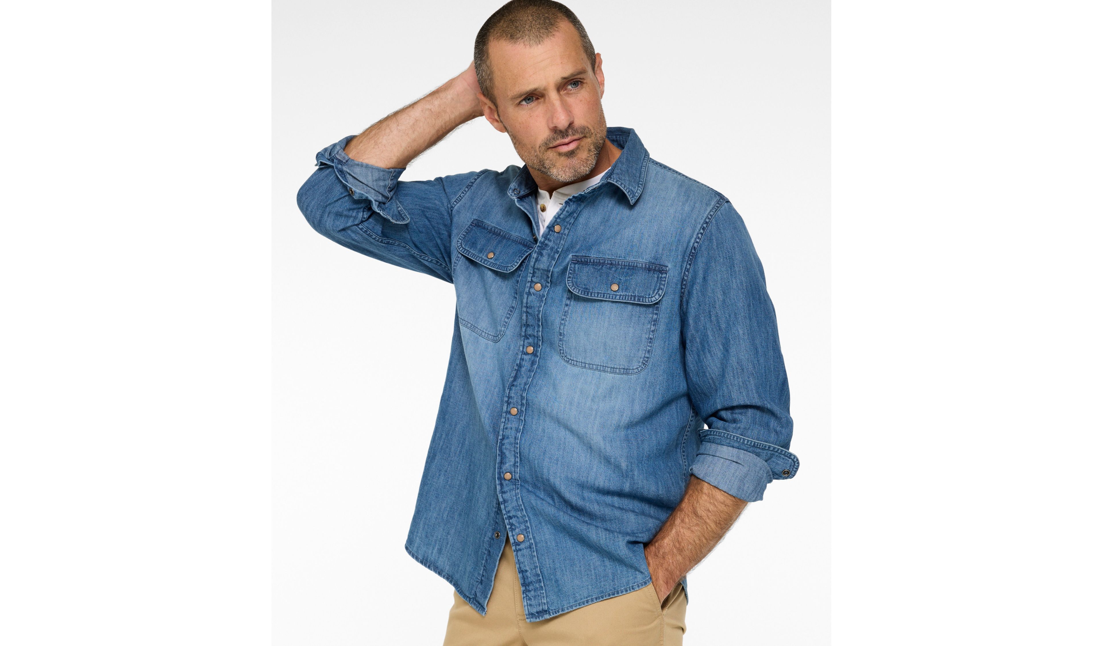 Men's Sunwashed Denim Shirt, Slightly Fitted