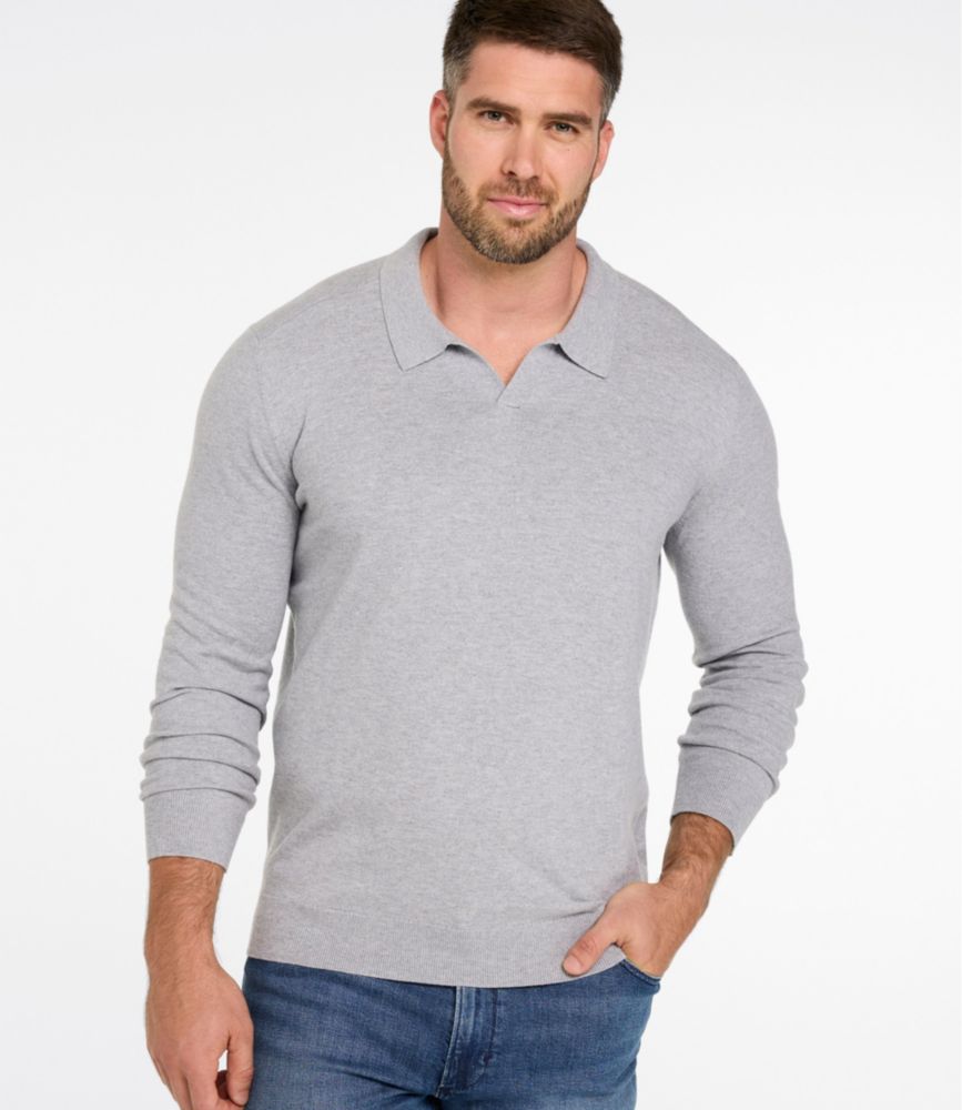Men's All Seasons Cotton Blend Sweater, Long-Sleeve Polo, Classic Navy Heather, small image number 4