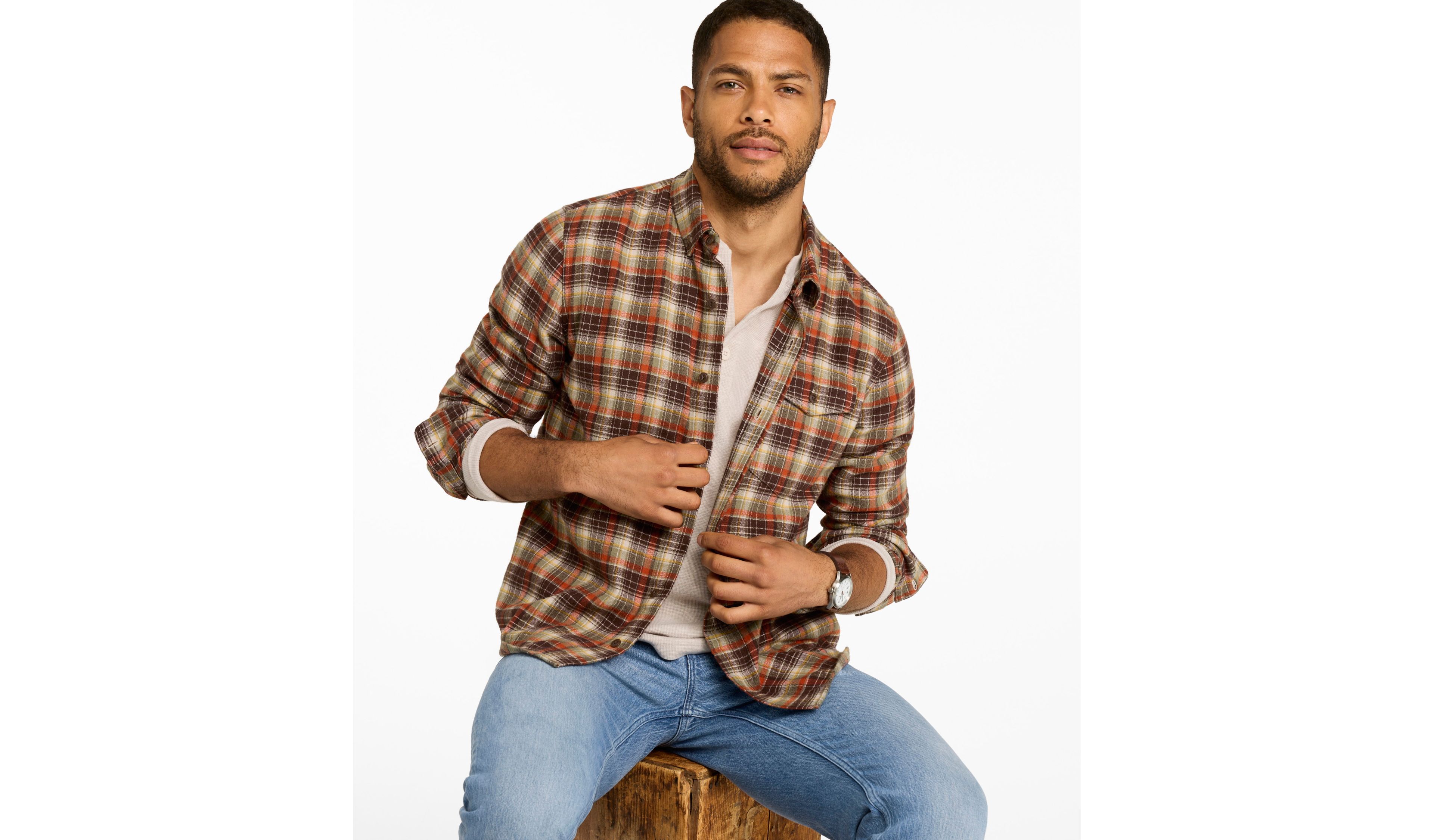 Men's Signature Brushed Herringbone Shirt, Slim Fit