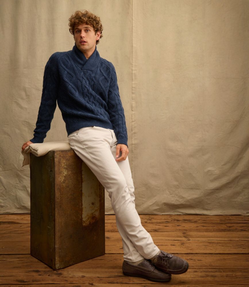 Men's Signature Ragg Wool Fisherman Sweater, Shawl Collar, Barley, small image number 6