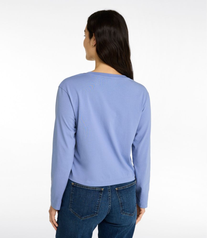 Women's Sunwashed Tee, Long-Sleeve Cropped Boxy Henley, Classic Navy, small image number 3