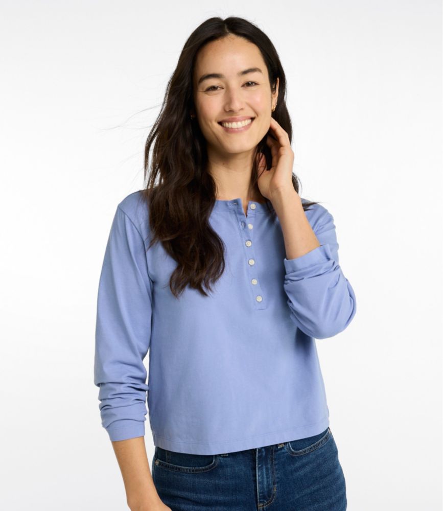 Women's Sunwashed Tee, Long-Sleeve Cropped Boxy Henley, New