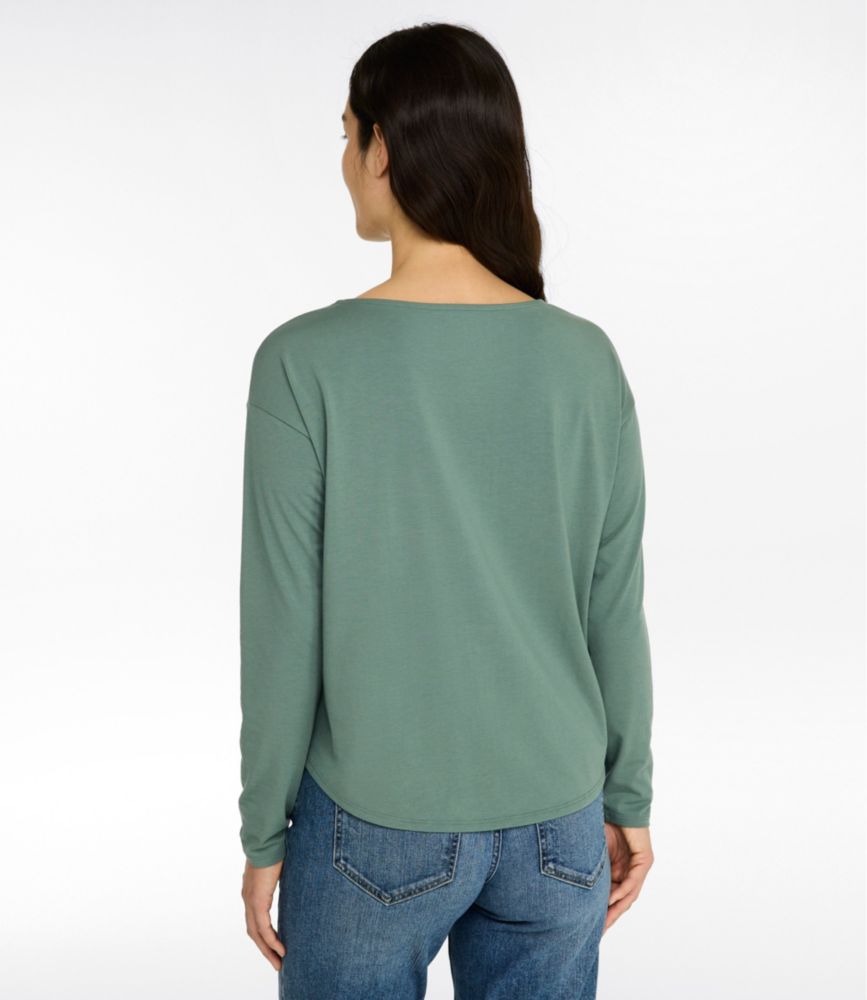 Women's Soft Stretch Supima-Blend Tee, Long Dolman-Sleeve Jewelneck, Classic Navy, small image number 3