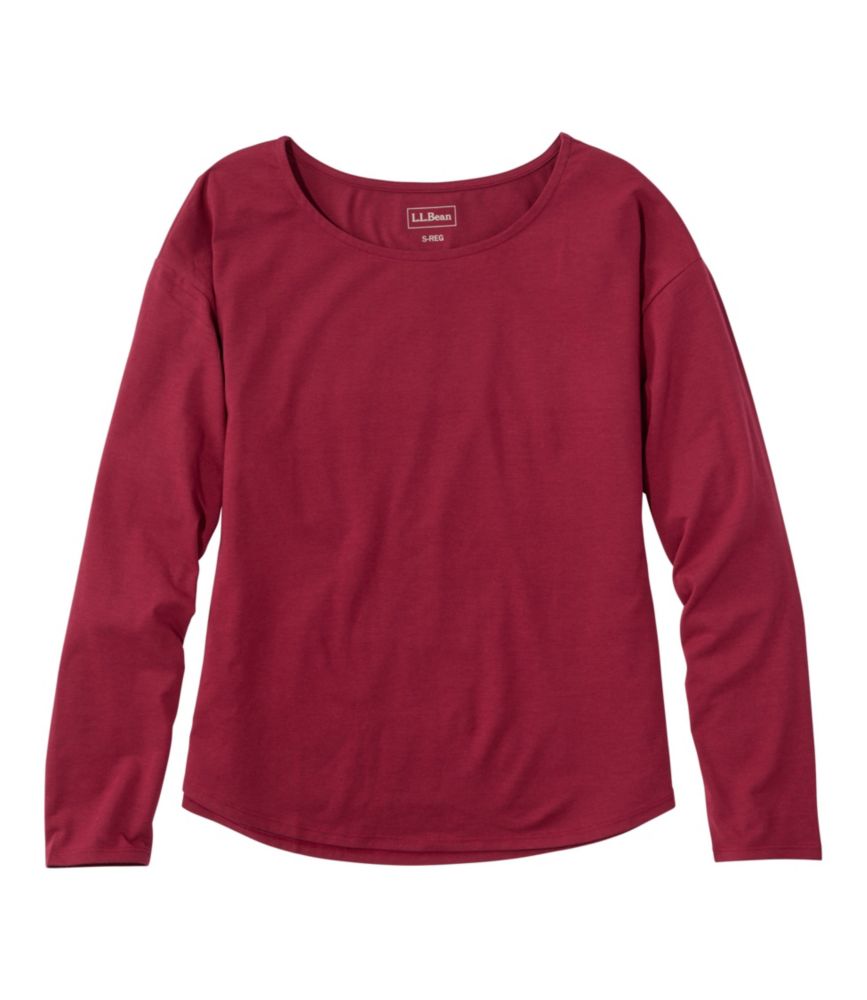 Women's Soft Stretch Supima-Blend Tee, Long Dolman-Sleeve Jewelneck, Bordeaux, small image number 1
