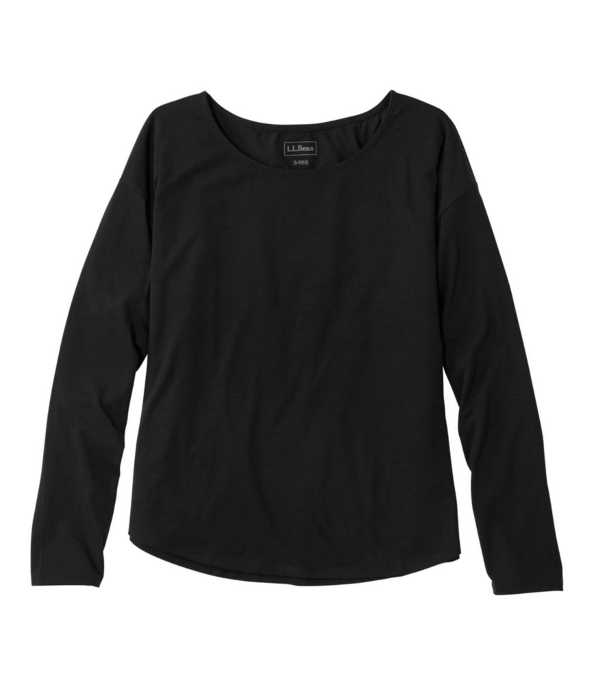 Women's Soft Stretch Supima-Blend Tee, Long Dolman-Sleeve Jewelneck