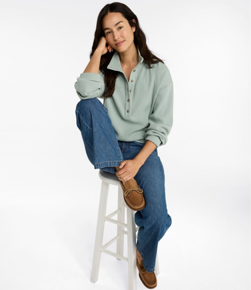 Women's Sunwashed Waffle Top, Mockneck Henley, Dark Cinder, small image number 4
