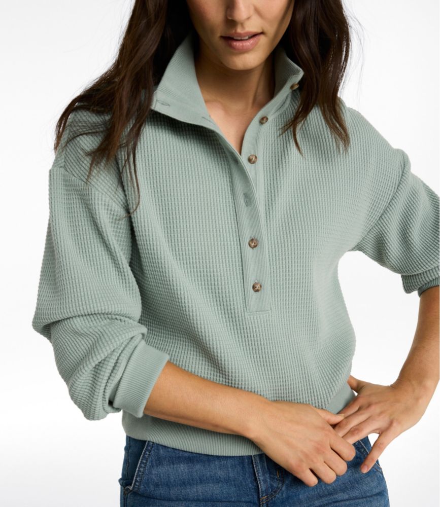 Women's Sunwashed Waffle Top, Mockneck Henley, Dark Cinder, small image number 5