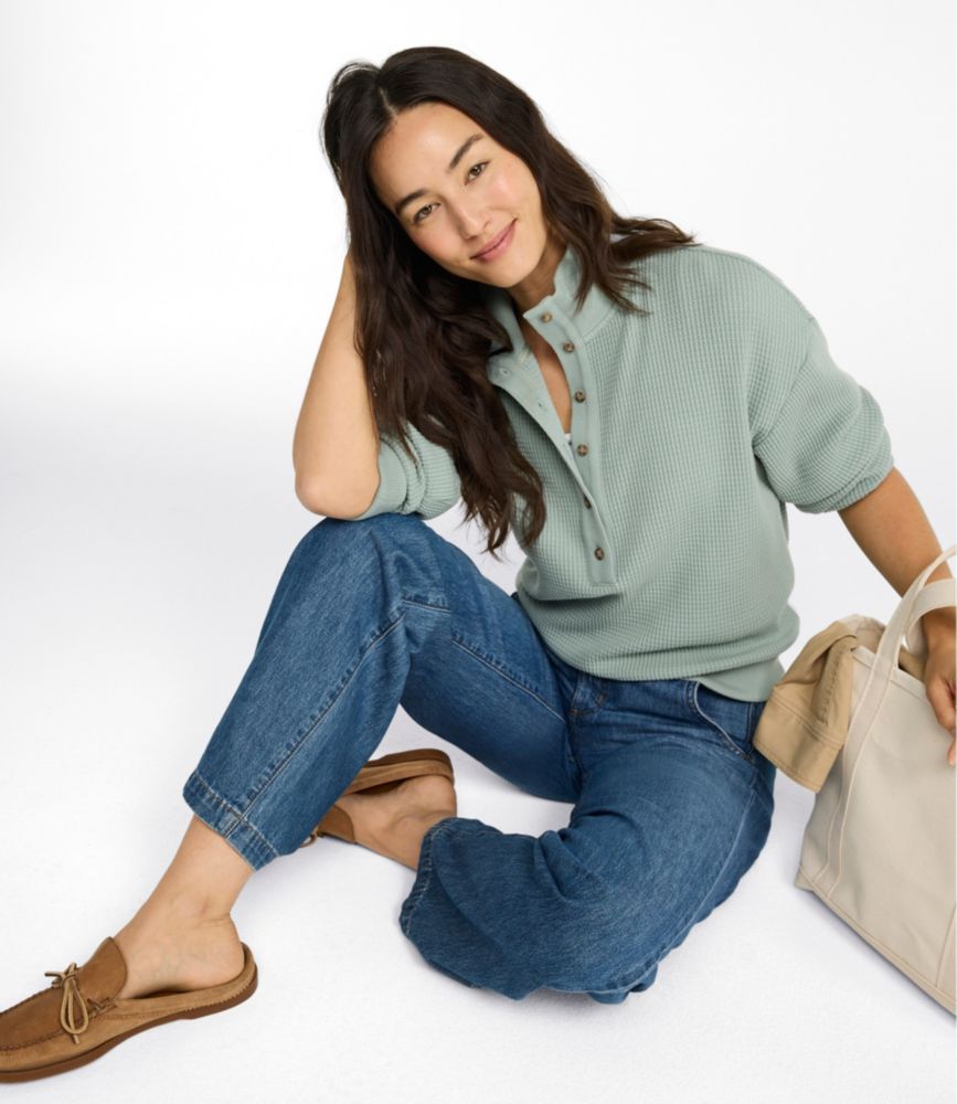 Women's Sunwashed Waffle Top, Mockneck Henley, Dark Cinder, small image number 6