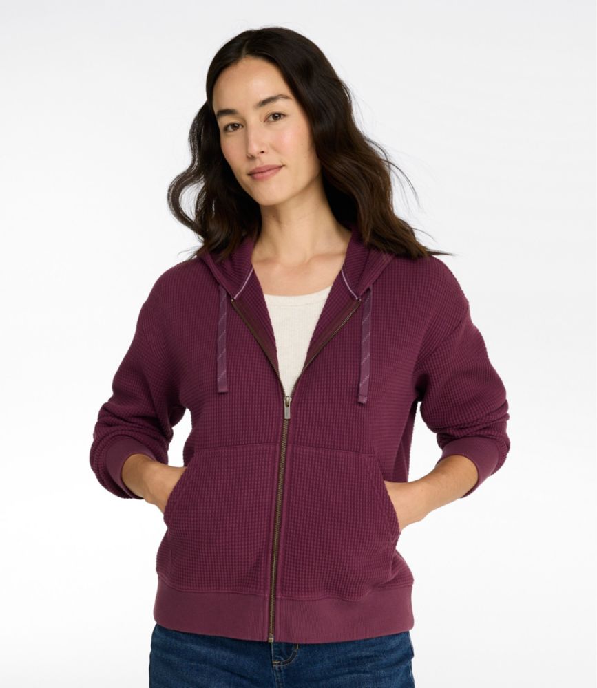 Women's Sunwashed Waffle Top, Full-Zip Hoodie, New