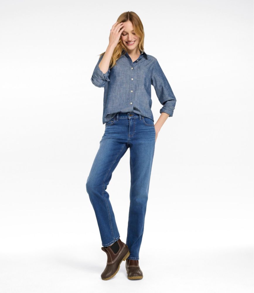 Women's L.L.Bean Go-Anywhere Jeans, Mid-Rise Ultimate Straight-Leg, Deep Mariner Wash, small image number 5