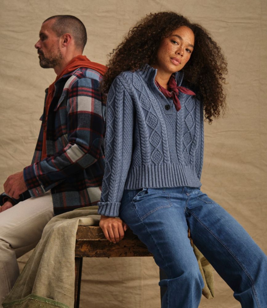 Women's Signature Cotton Fisherman Sweater, Mockneck