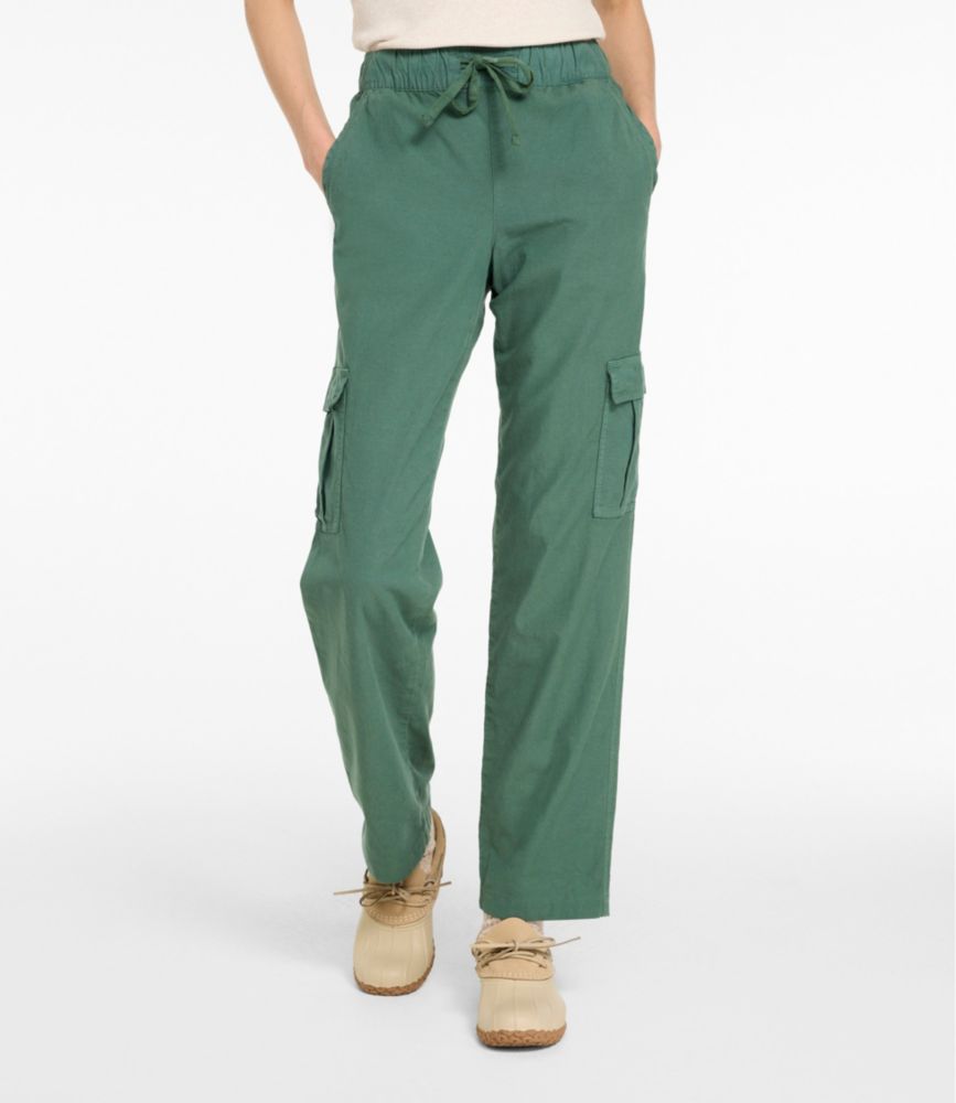 Women's Sunwashed Cotton-Blend Pull-On Pants, Mid-Rise Cargo