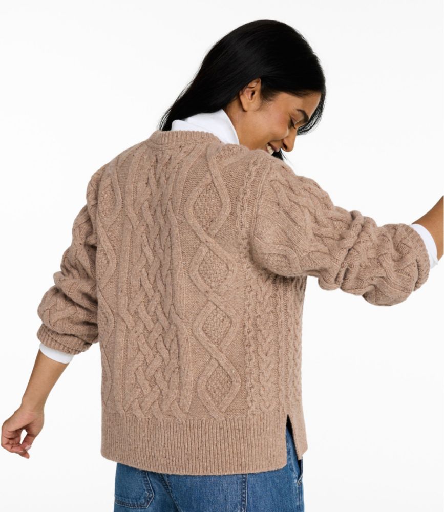 Women's Signature Wool-Blend Fisherman Sweater, Crewneck, Barley, small image number 3