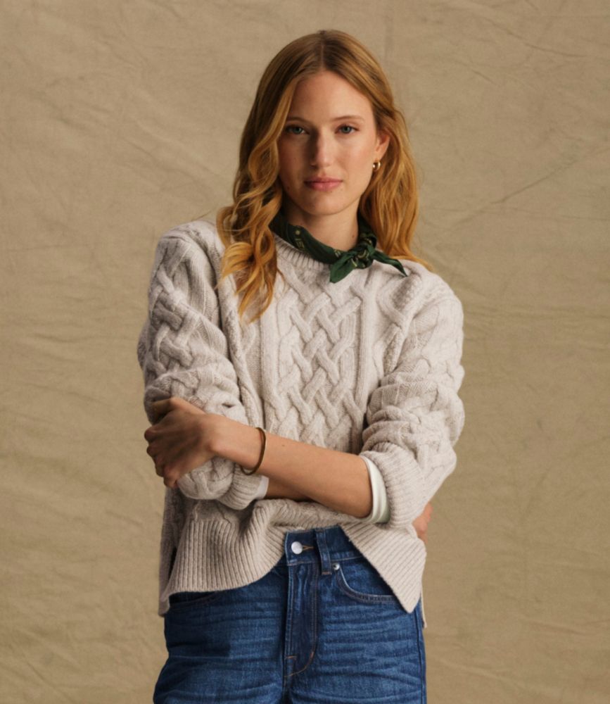Women's Signature Wool-Blend Fisherman Sweater, Crewneck, Barley, small image number 5