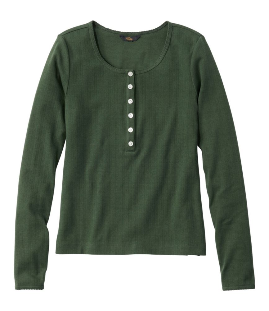 Women's Signature Premium Essential Pointelle Tee, Long-Sleeve Henley, New