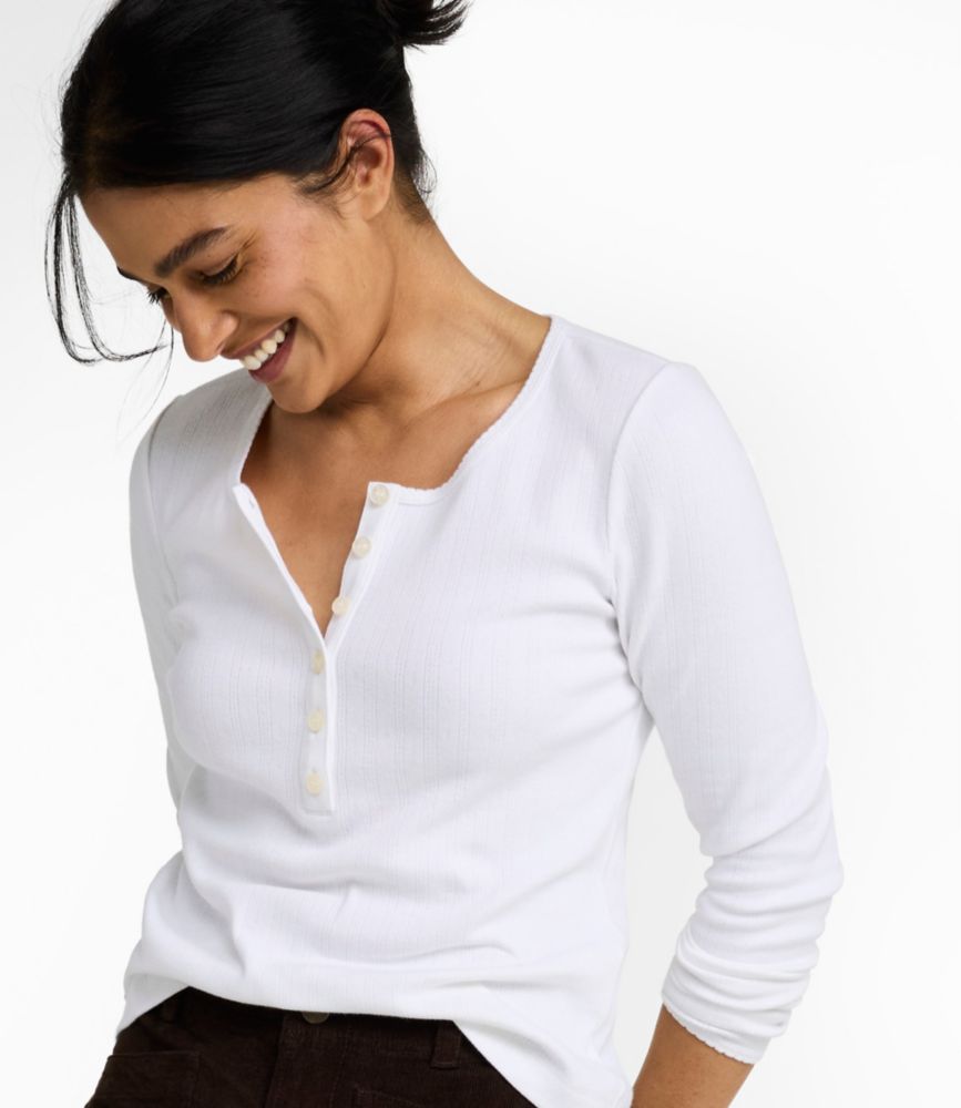 Women's Signature Premium Essential Pointelle Tee, Long-Sleeve Henley