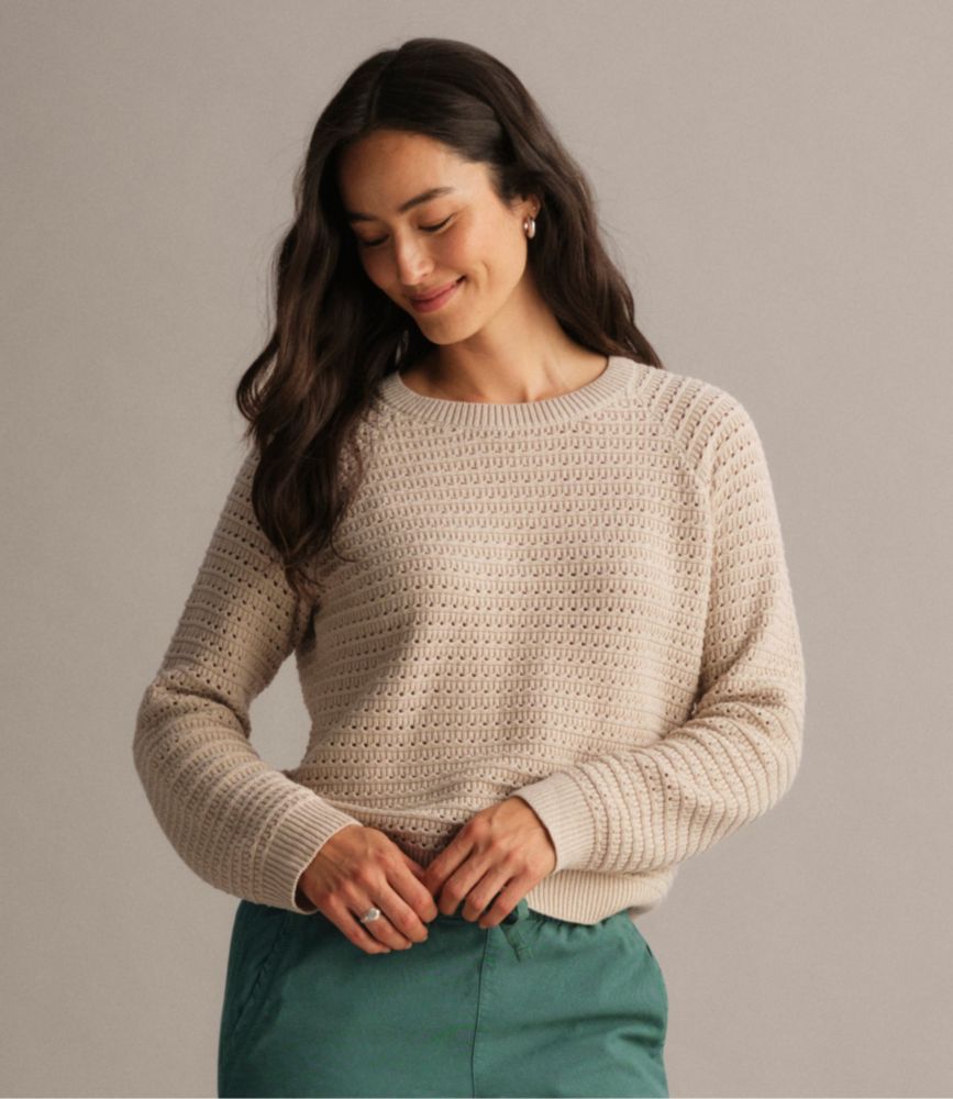 Women's Sunwashed Openwork Sweater, Crewneck, Dark Cinder, small image number 5