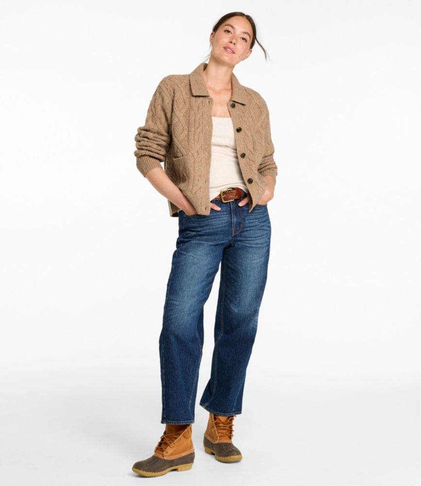 Women's Signature Wool-Blend Fisherman Sweater, Cardigan, Barley, small image number 6