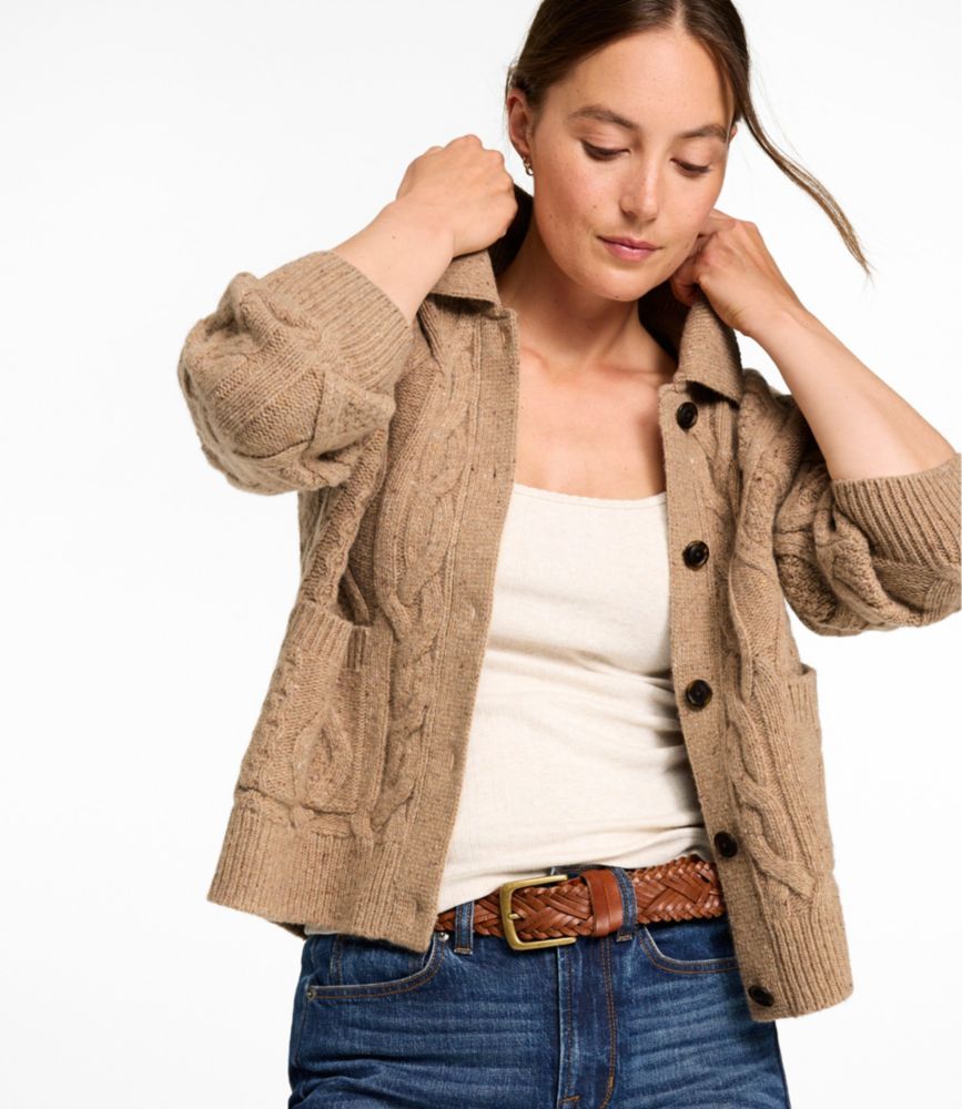 Women's Signature Wool-Blend Fisherman Sweater, Cardigan