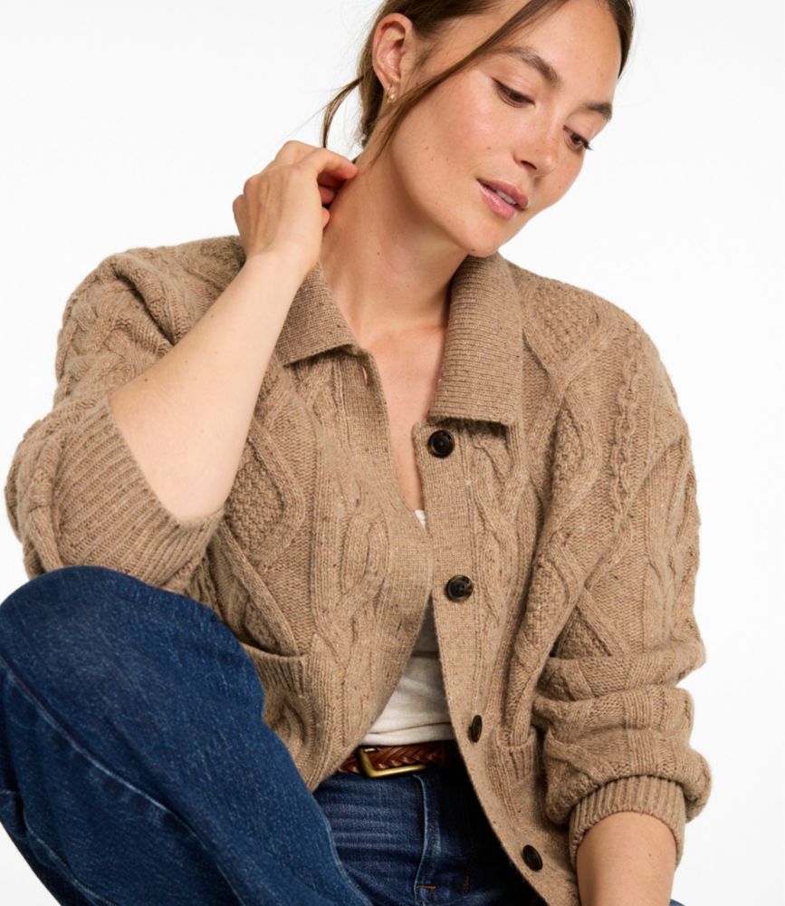 Women's Signature Wool-Blend Fisherman Sweater, Cardigan