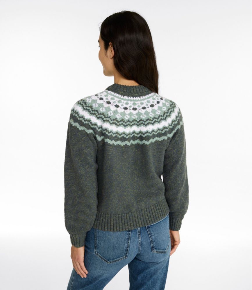 Women's Cotton Ragg Sweater, Relaxed Crewneck Fair Isle Yoke, Khaki Fair Isle, small image number 3
