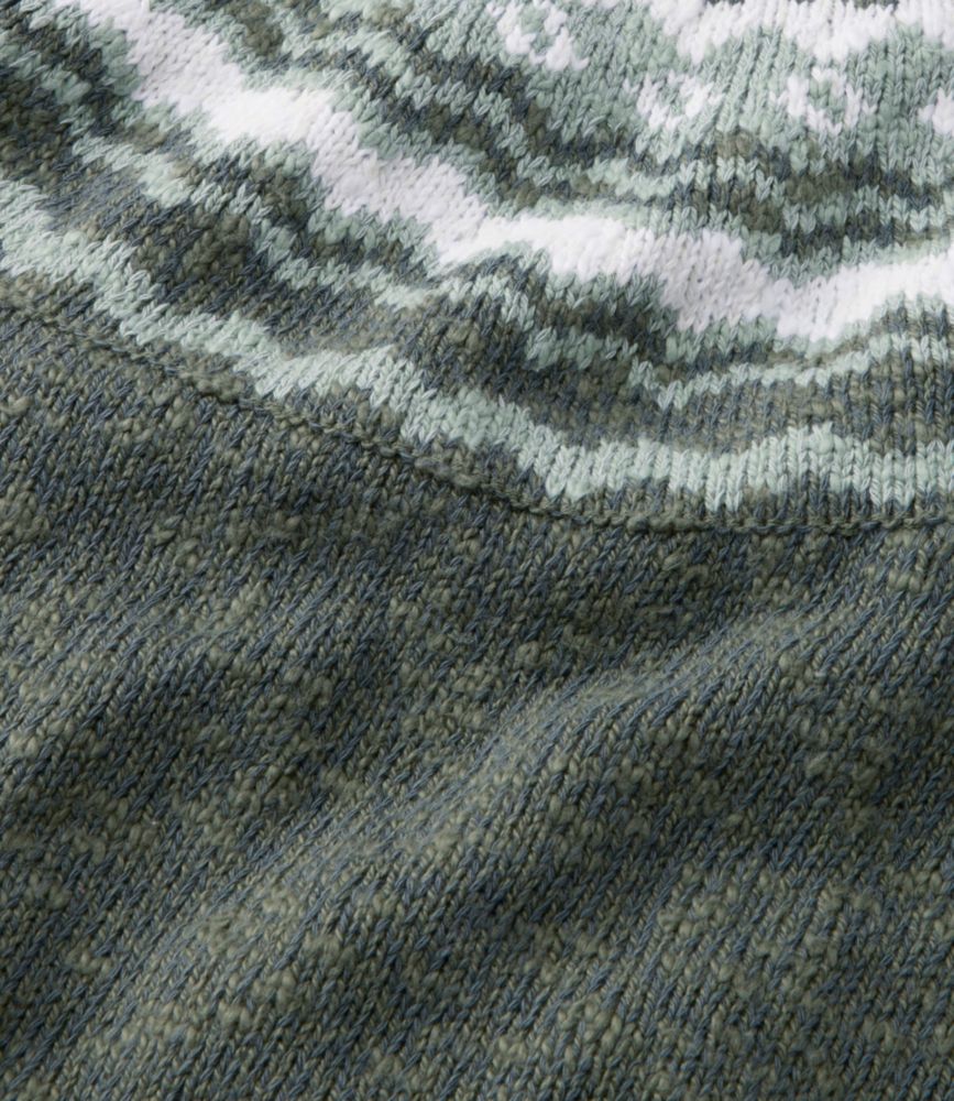 Women's Cotton Ragg Sweater, Relaxed Crewneck Fair Isle Yoke