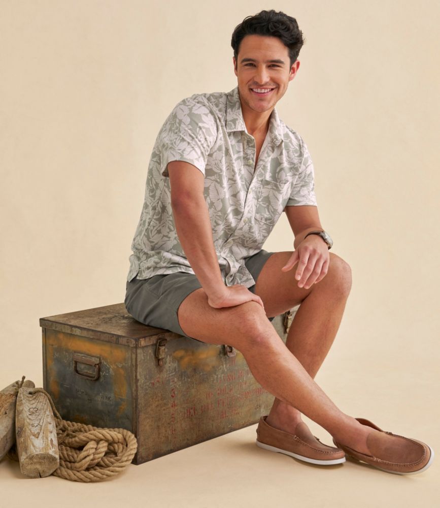 Men's Sunwashed Ultrasoft Button-Front Shirt, Short-Sleeve, Print, Indigo Ikat, small image number 8