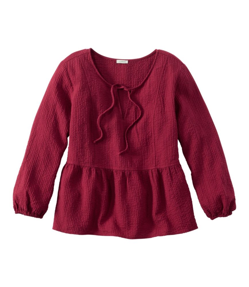 Women's Sunwashed Textured Popover Shirt, Bordeaux, small image number 1