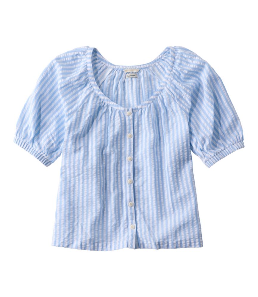 Women's Bean's Seacoast Seersucker Scoopneck Shirt, Brightwater Blue Stripe, small image number 1