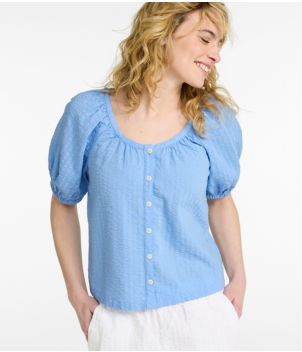 Women's Bean's Seacoast Seersucker Scoopneck Shirt, New