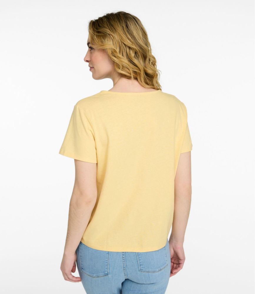 Women's Lakeside Linen/Cotton Tee, Short-Sleeve Embroidered Splitneck, Classic Navy, small image number 3