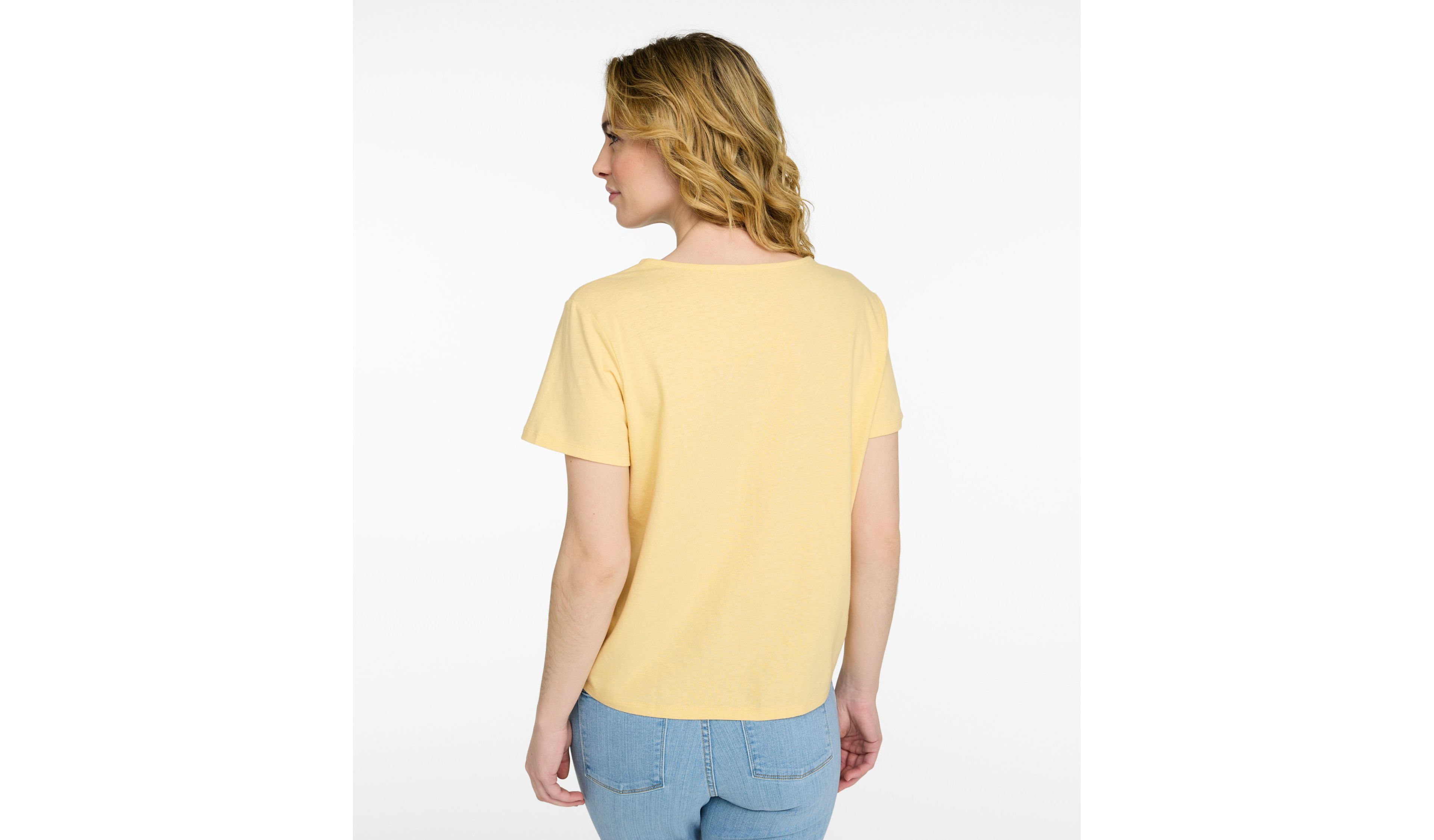 Women's Lakeside Linen/Cotton Tee, Short-Sleeve Embroidered Splitneck