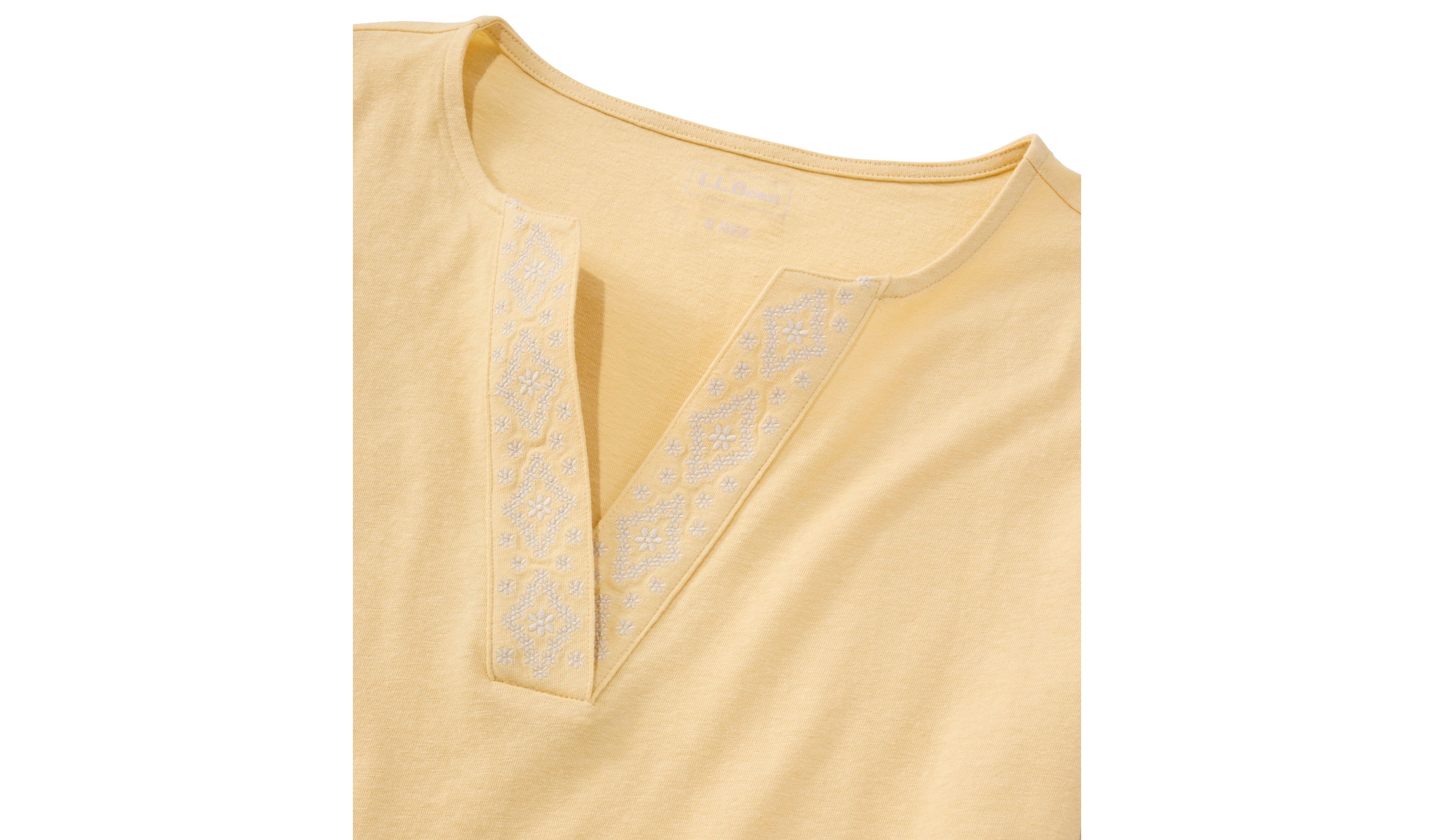 Women's Lakeside Linen/Cotton Tee, Short-Sleeve Embroidered Splitneck