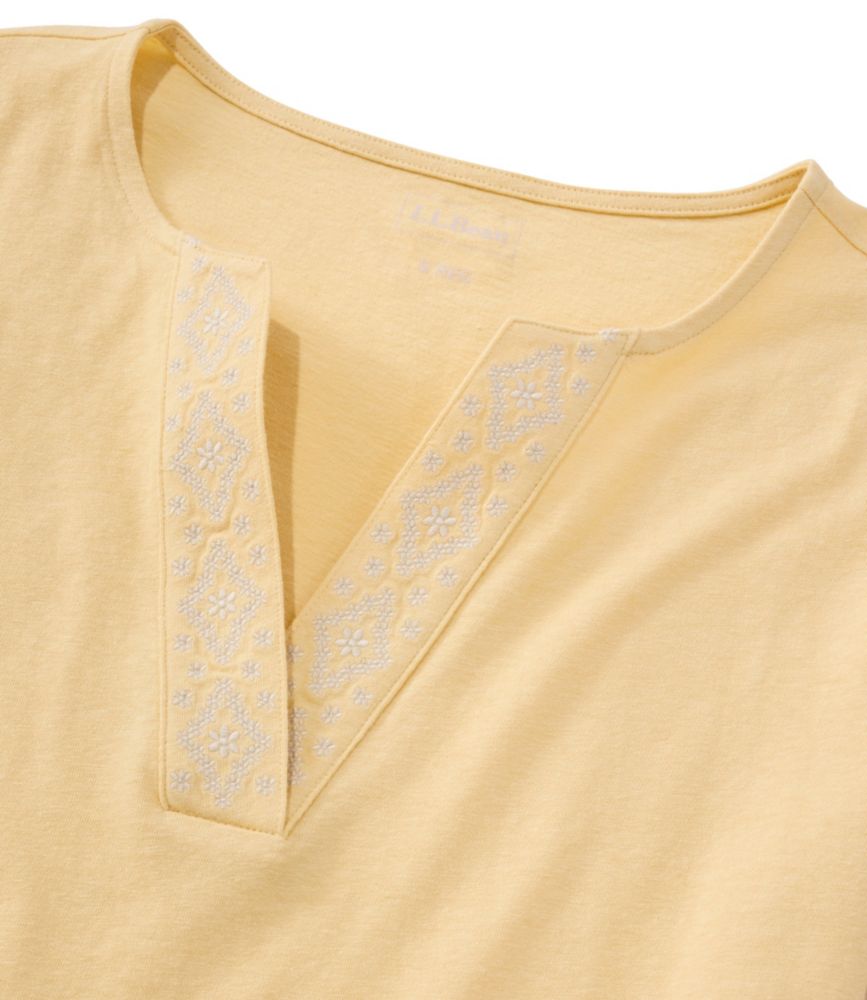 Women's Lakeside Linen/Cotton Tee, Short-Sleeve Embroidered Splitneck